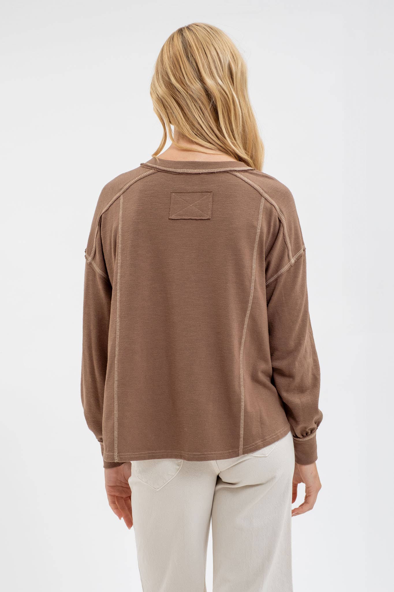 Brown Henley Knit Top