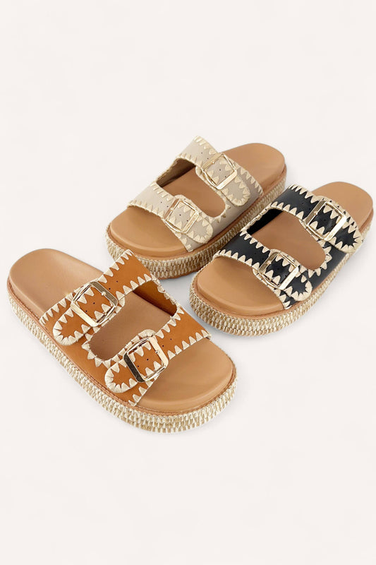 Threaded Treasure Tan Sandals