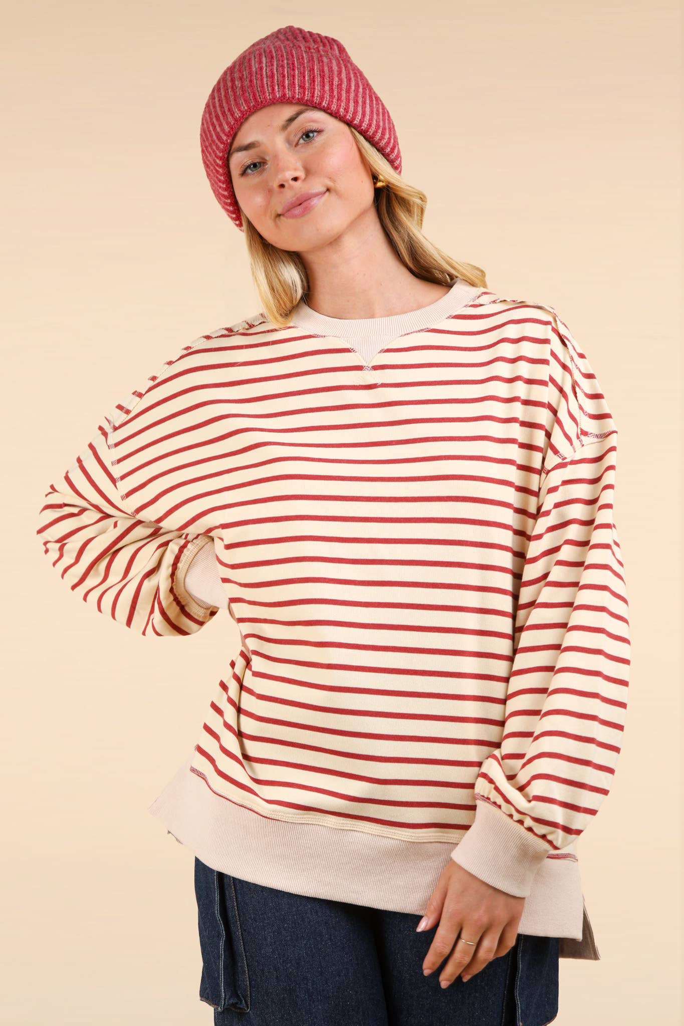 Super Soft Comfy Top: BRICK/BEIGE