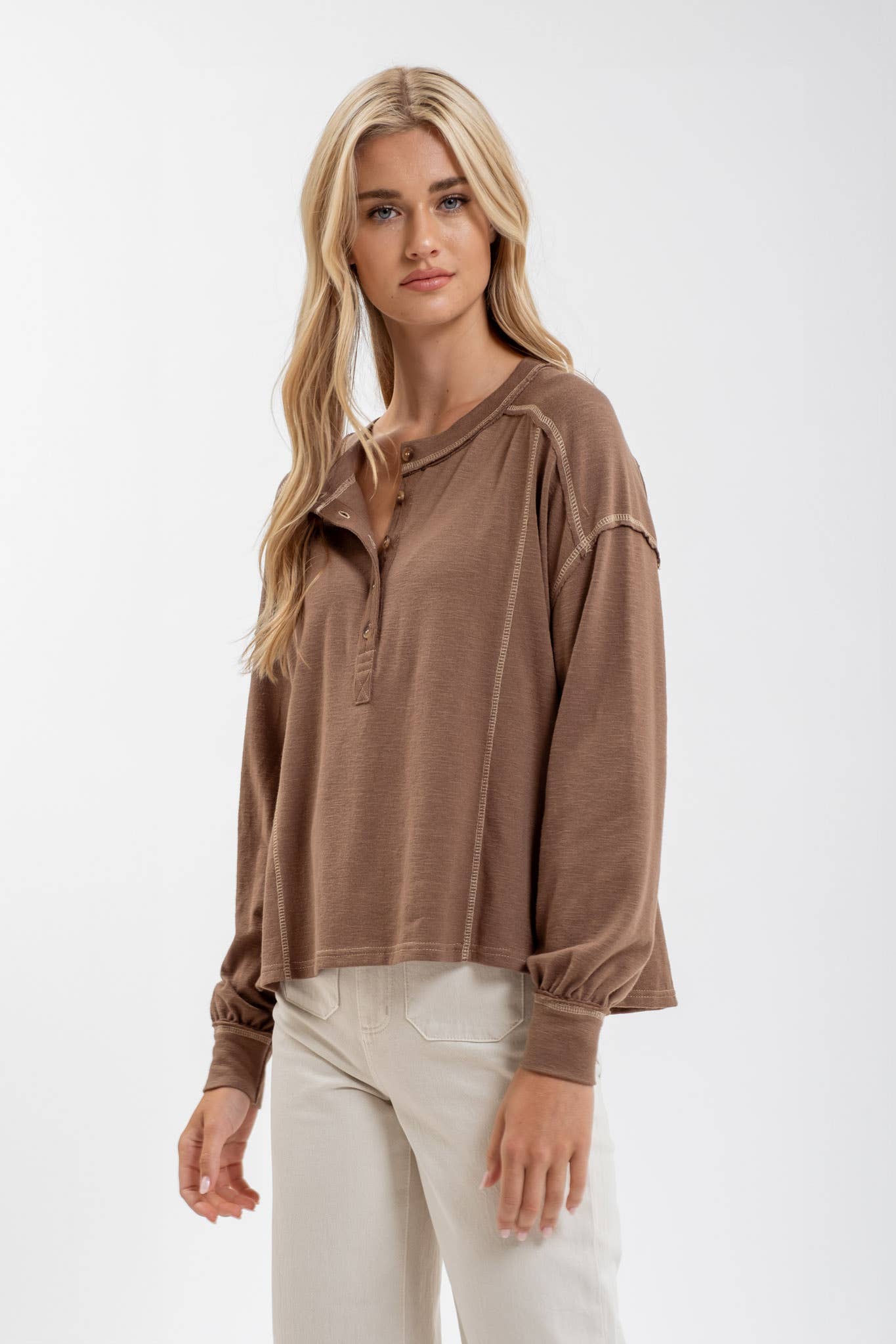 Brown Henley Knit Top