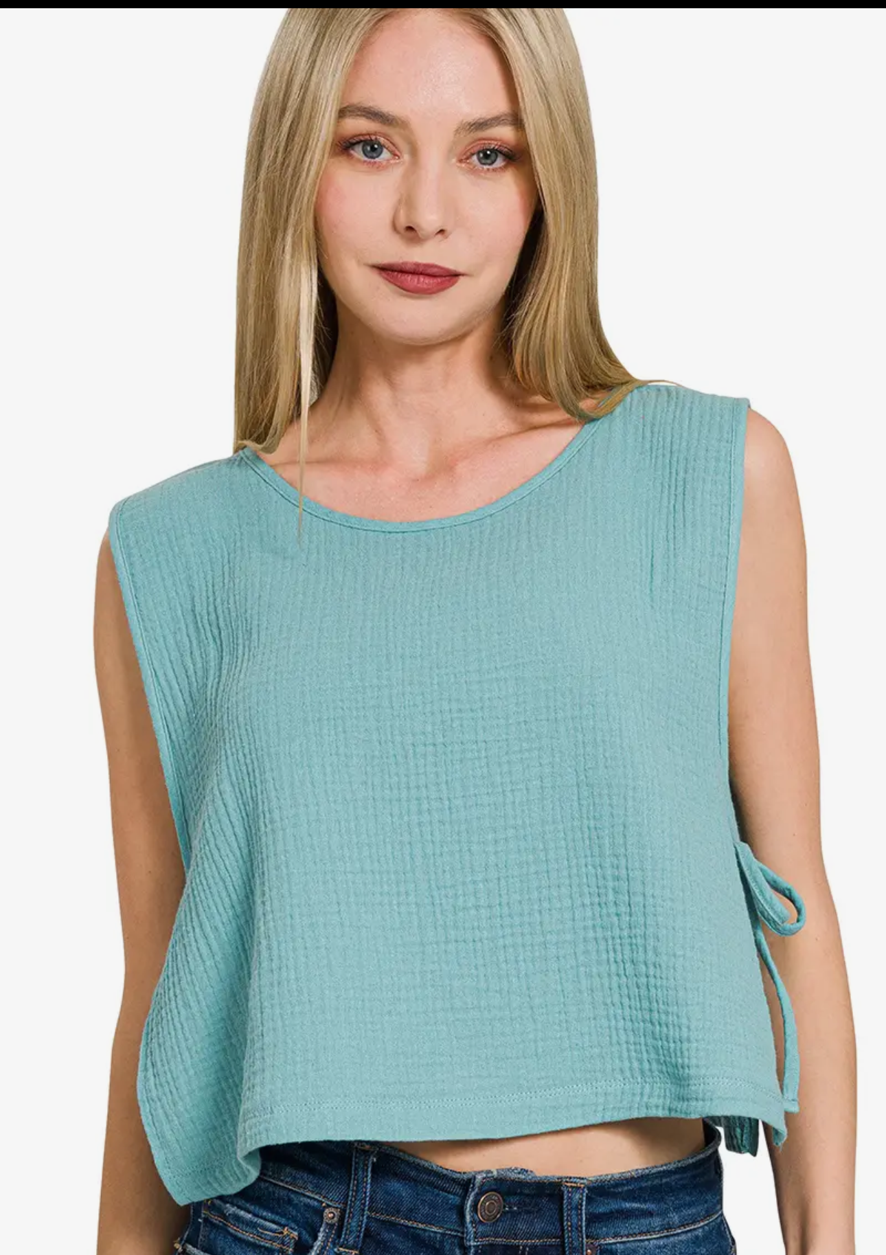 Side Tie Teal Top