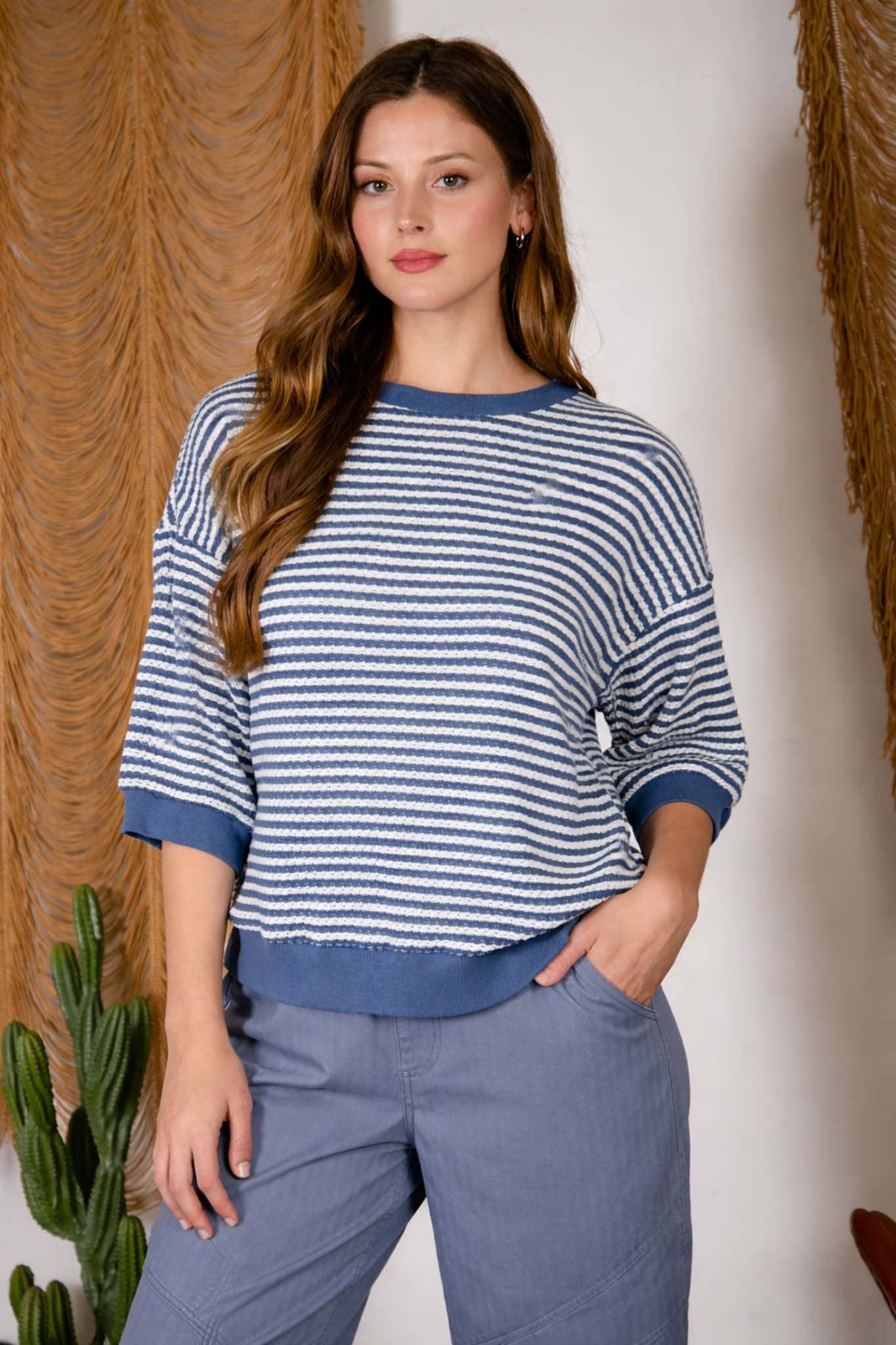 Nautica Blue Stripe Knit Top