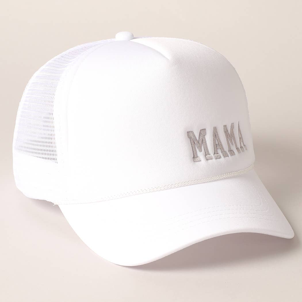 Mama Embroidered Foam Mesh Back Trucker Hat : Beige / ONE SIZE