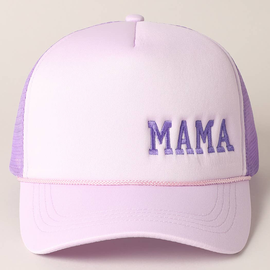 Mama Embroidered Foam Mesh Back Trucker Hat : Beige / ONE SIZE