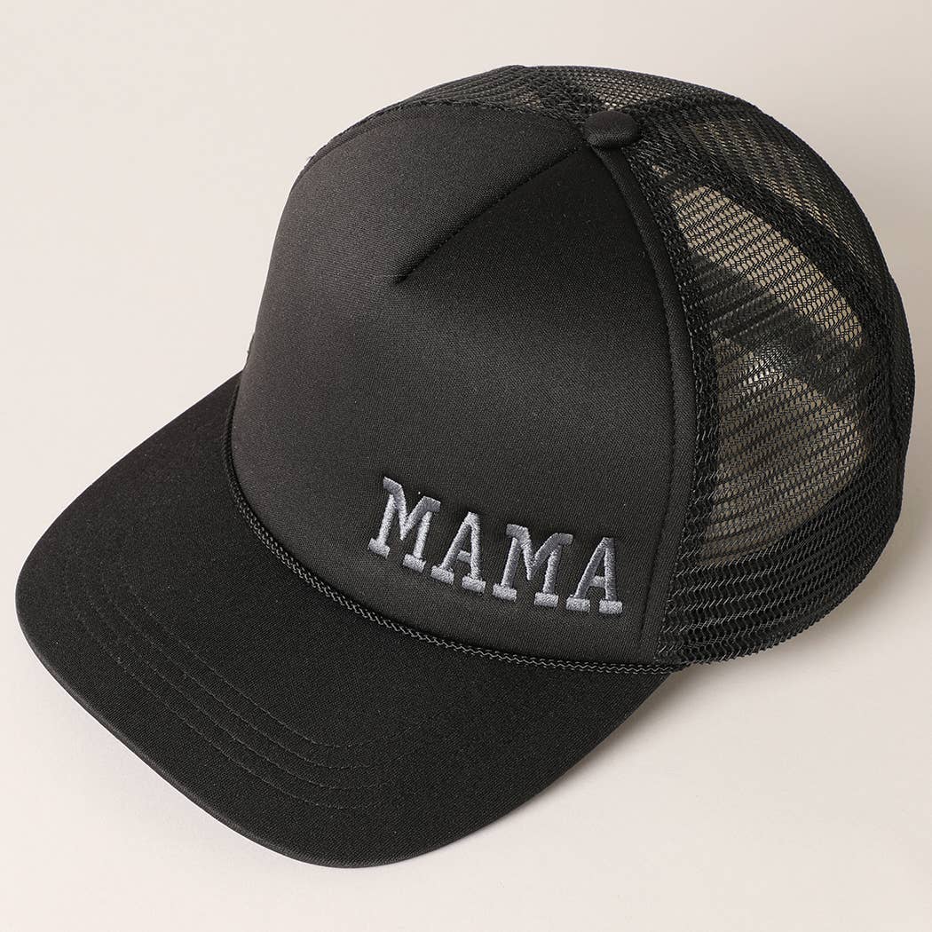 Mama Embroidered Foam Mesh Back Trucker Hat : Beige / ONE SIZE