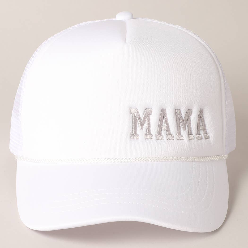 Mama Embroidered Foam Mesh Back Trucker Hat : Beige / ONE SIZE