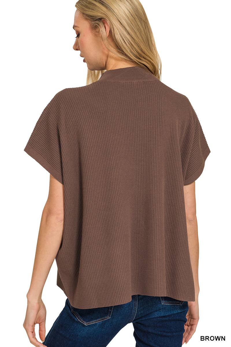 Brown Stella Short Sleeve Sweater