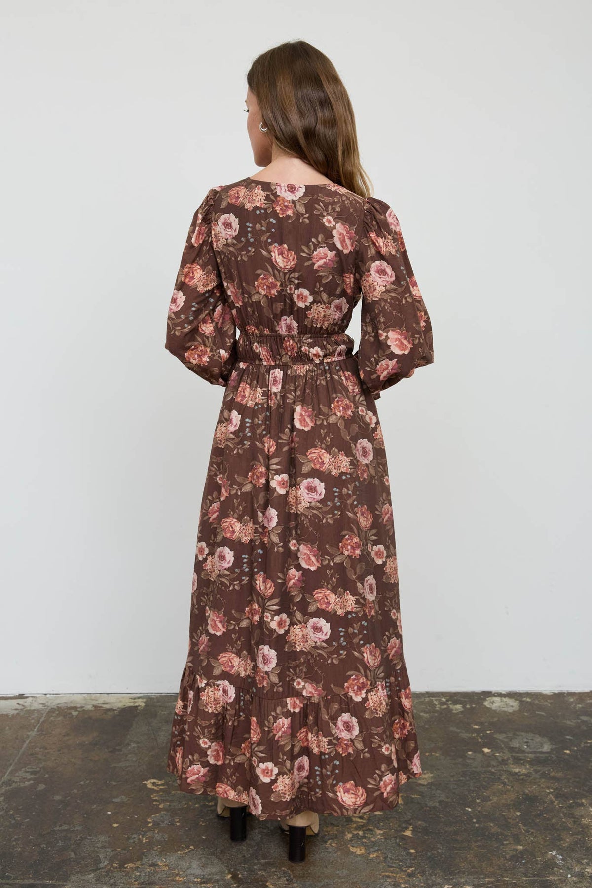 Brown Floral Fall Midi Dress