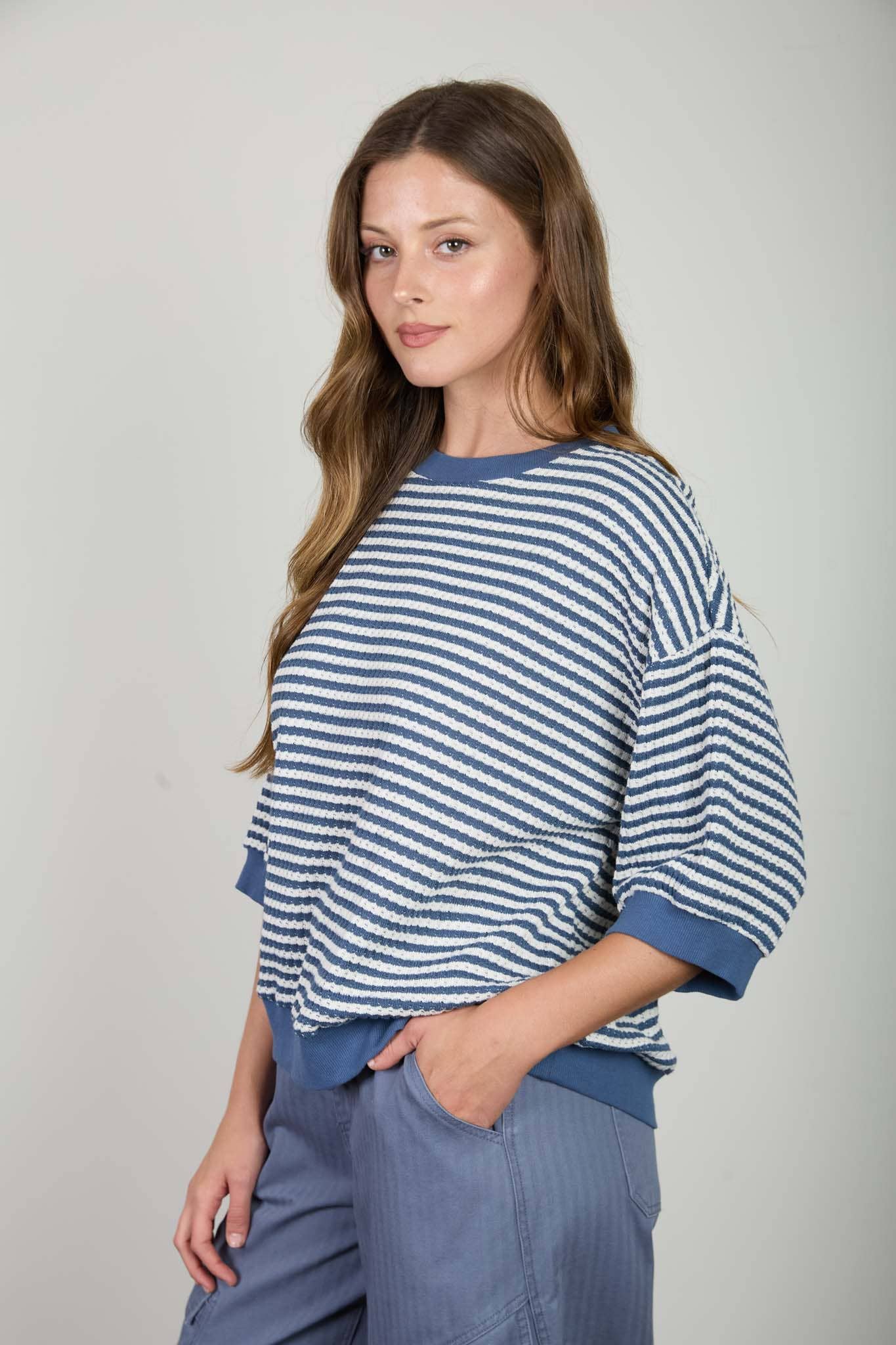 Nautica Blue Stripe Knit Top