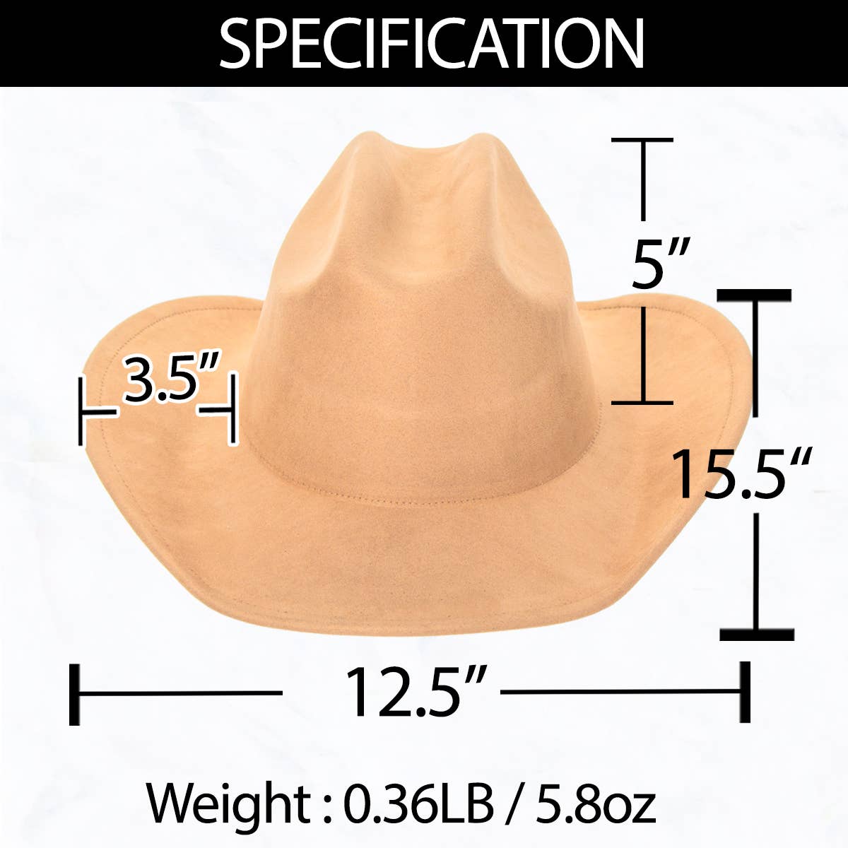 Big Brim Suede Western Cowboy Fedora Hat: Camel