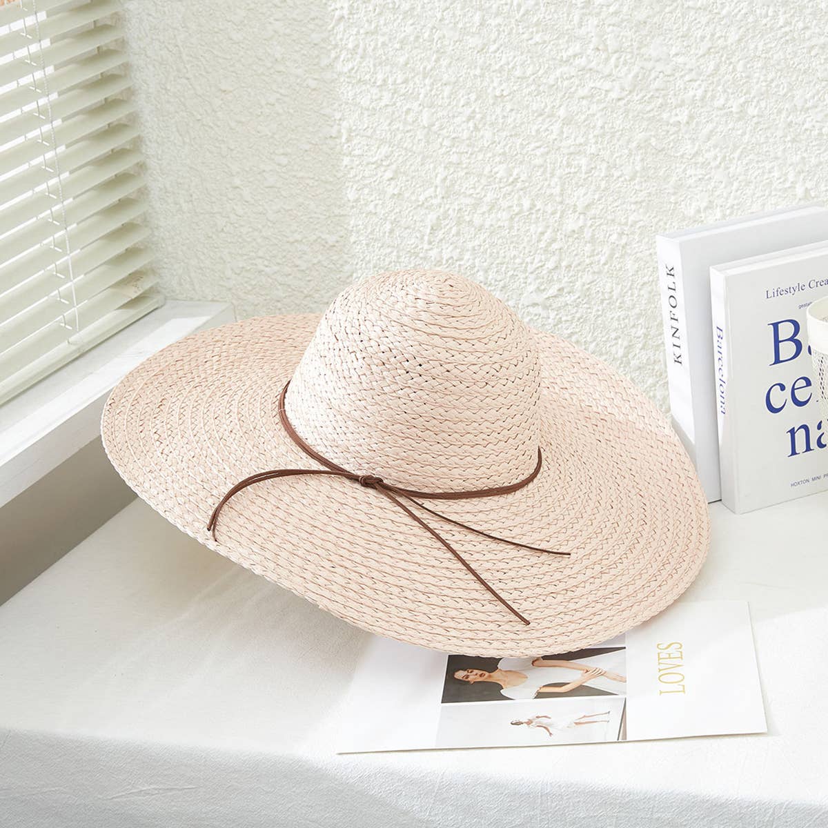 Solid Color Floppy Straw Hat: Beige