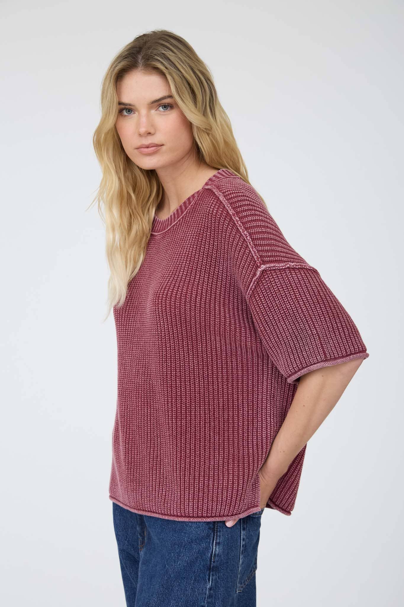Burgundy Short Sleeve Sweater