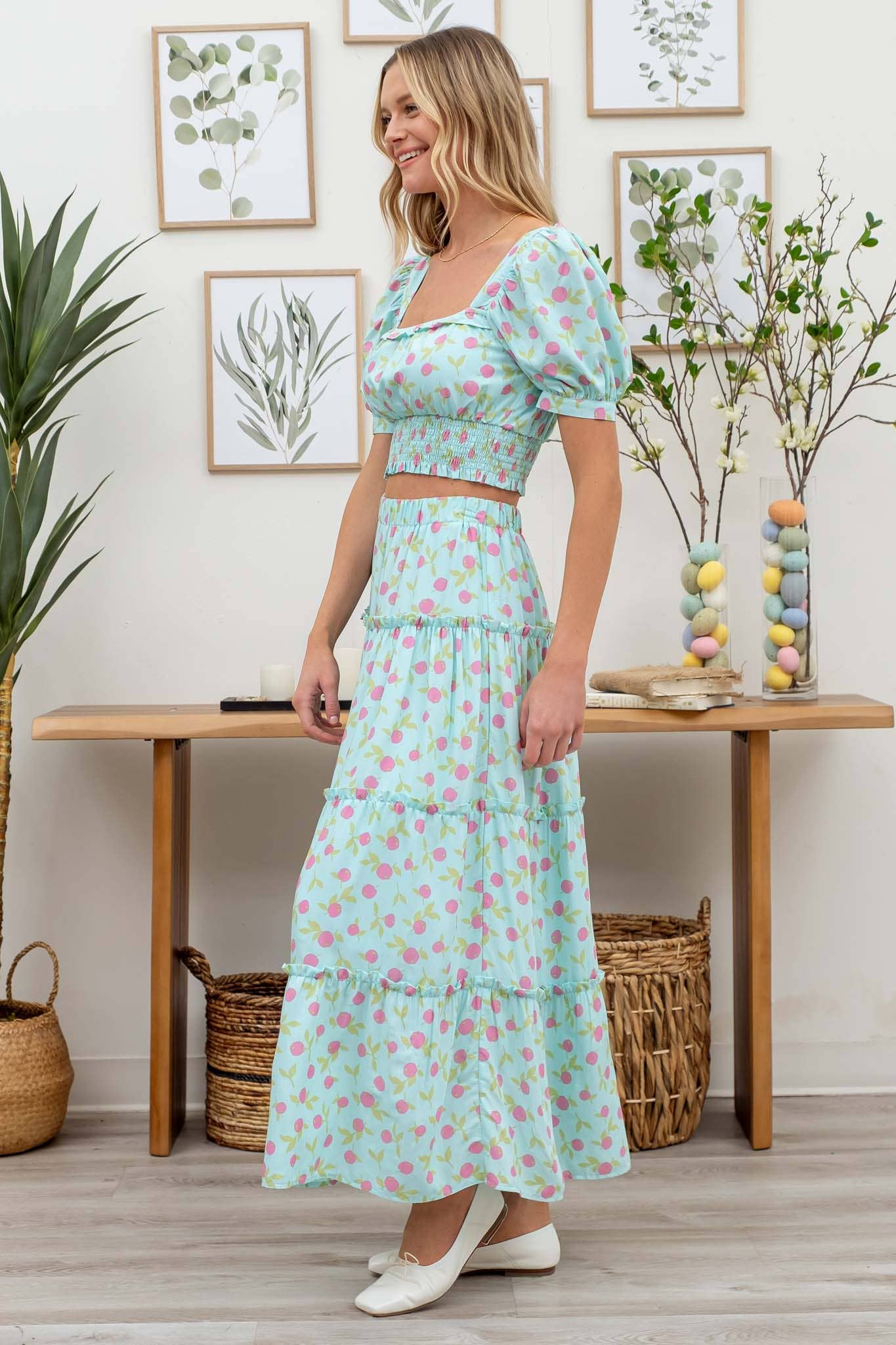 Summer Picnic Midi Skirt Set: MINT