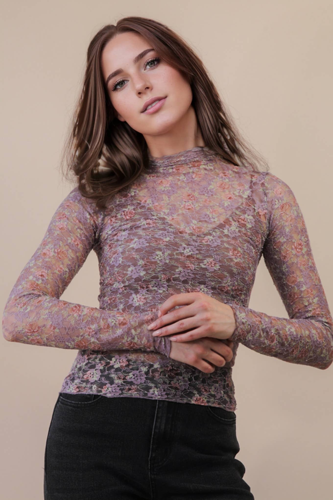 Mauve Floral Lace Top