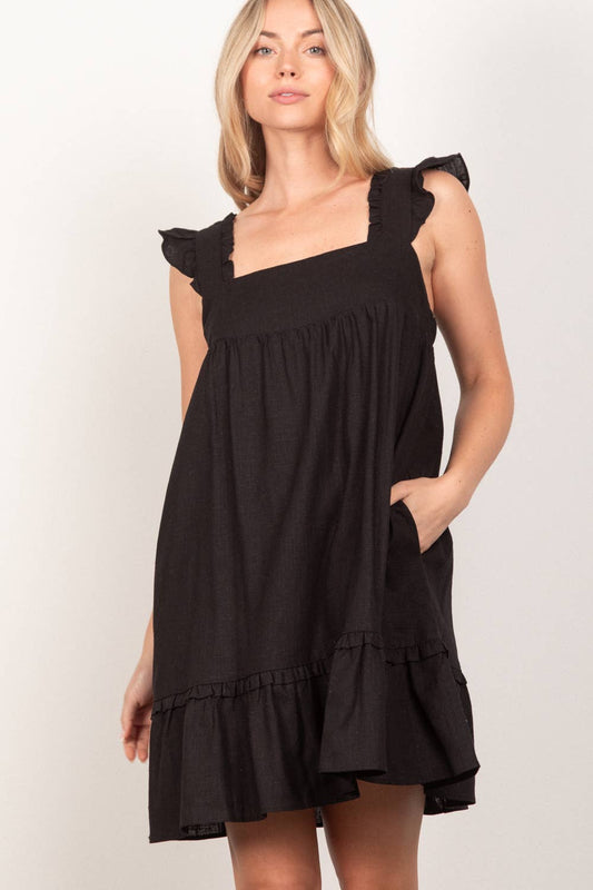 Summer Black Ruffled Mini Dress