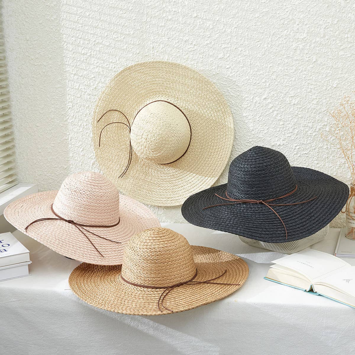 Solid Color Floppy Straw Hat: Beige