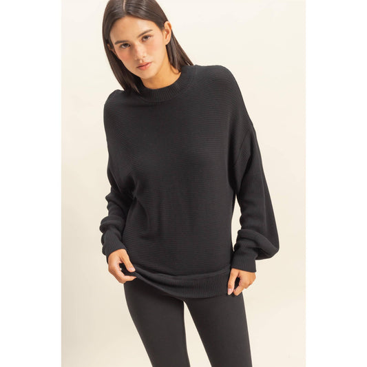 Black Ribbed Holiday Sweater