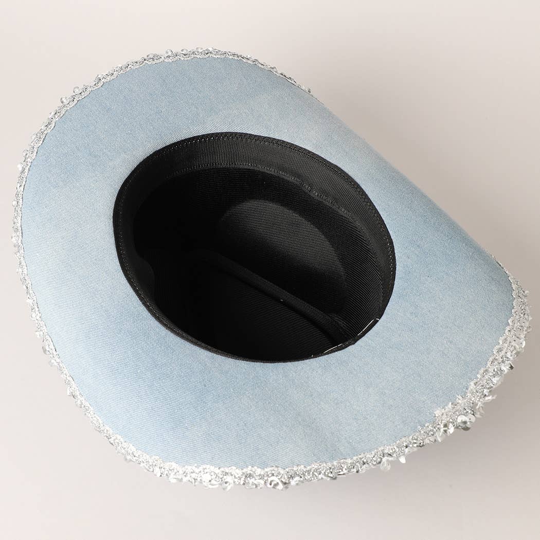 Blue Denim Sequin Edge Cowboy Hat