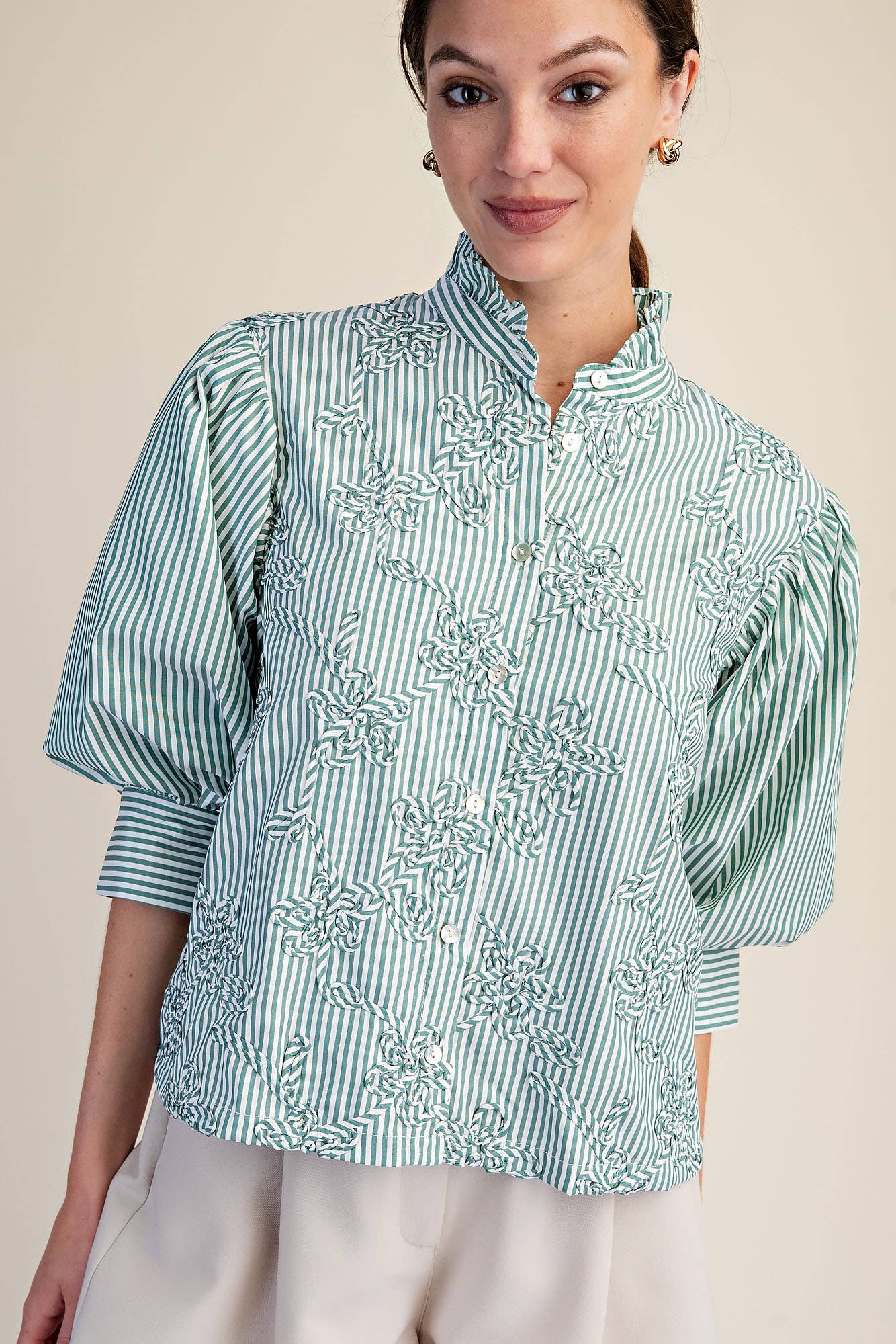 Savannah Green Stripe Blouse