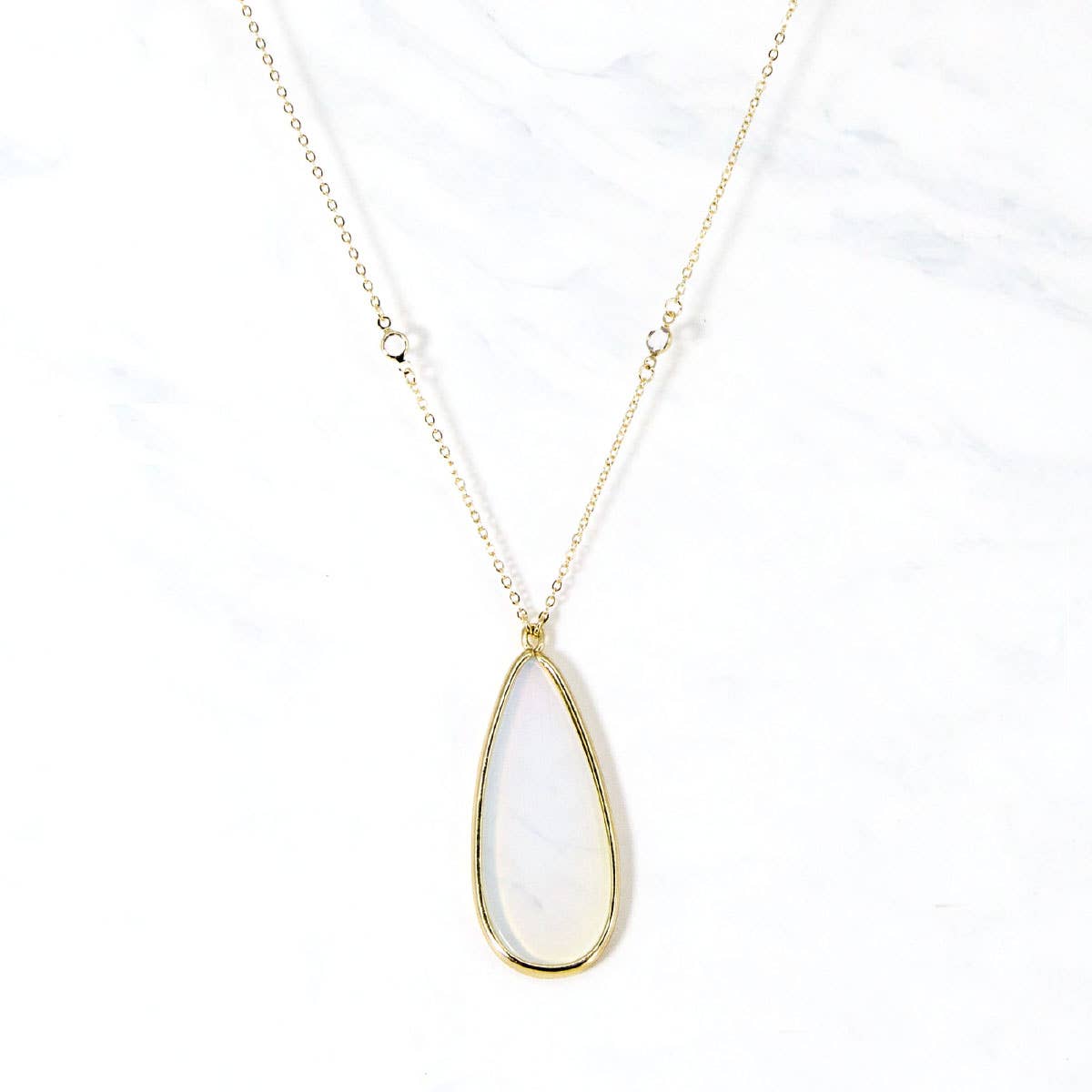 Tear Drop Pendant: Gold White Opal