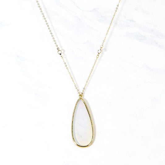 Tear Drop Pendant: Gold White Opal