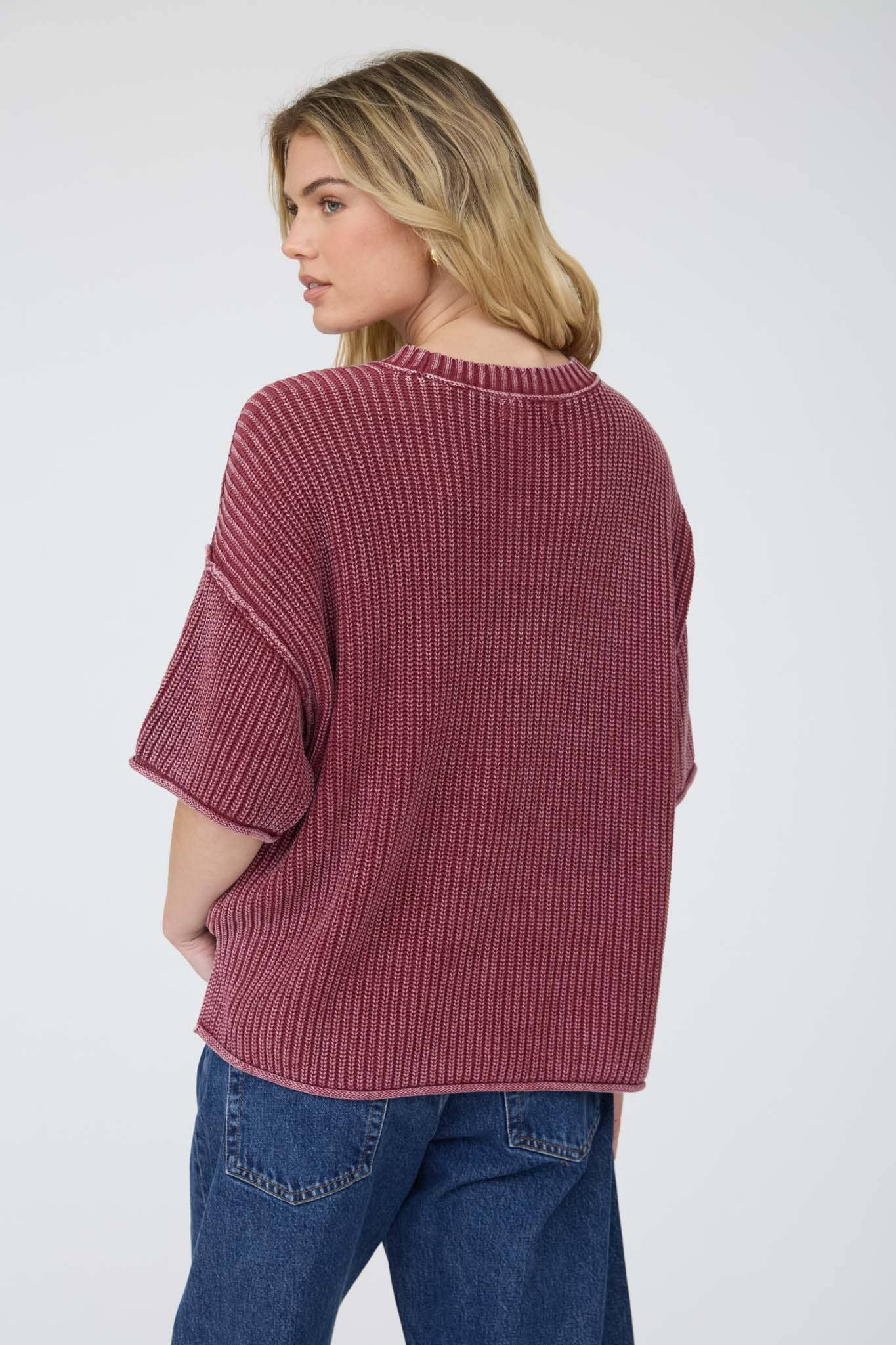 Burgundy Short Sleeve Sweater