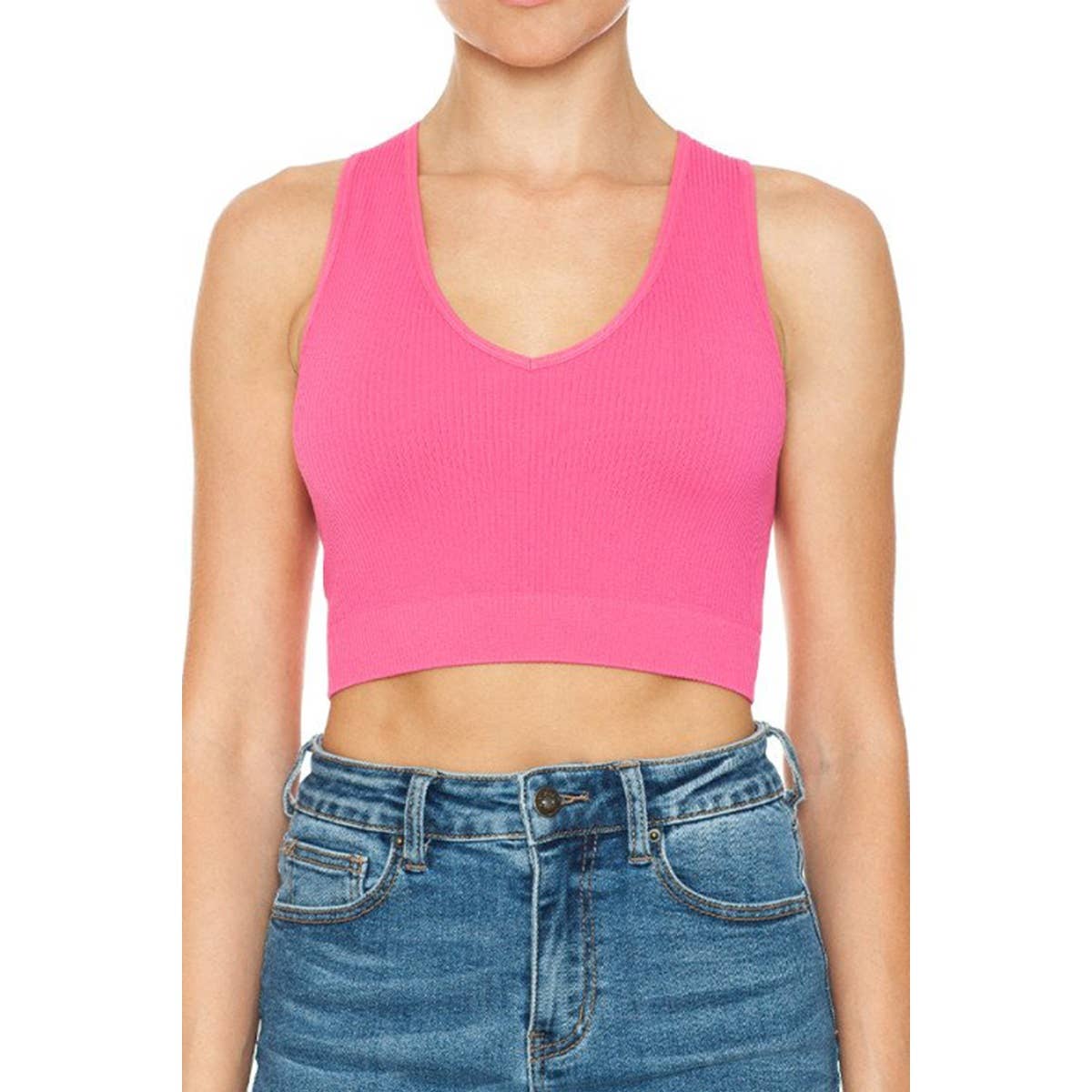 Ribbed Seamless Crop Tank: FUCHSIA