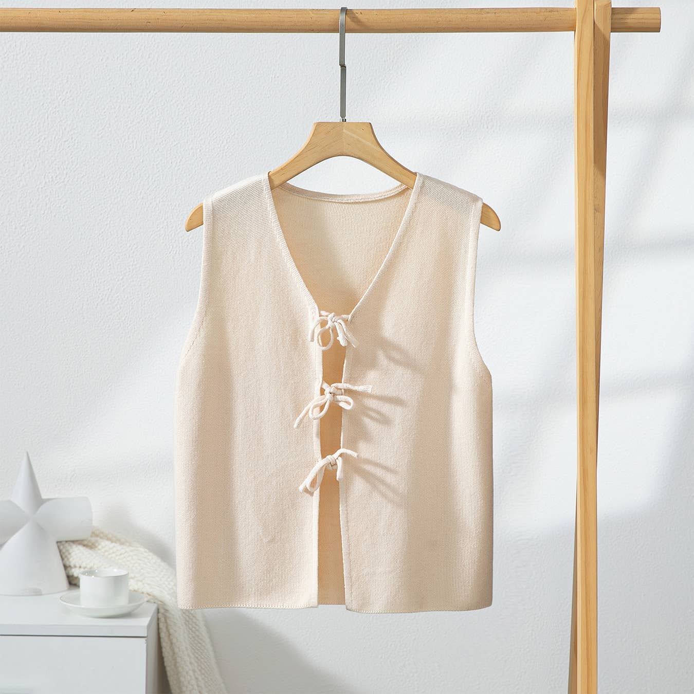 Ivory Bow Tie Knit Vest