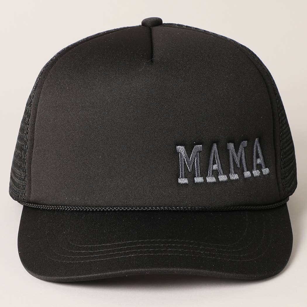 Mama Embroidered Foam Mesh Back Trucker Hat : Beige / ONE SIZE