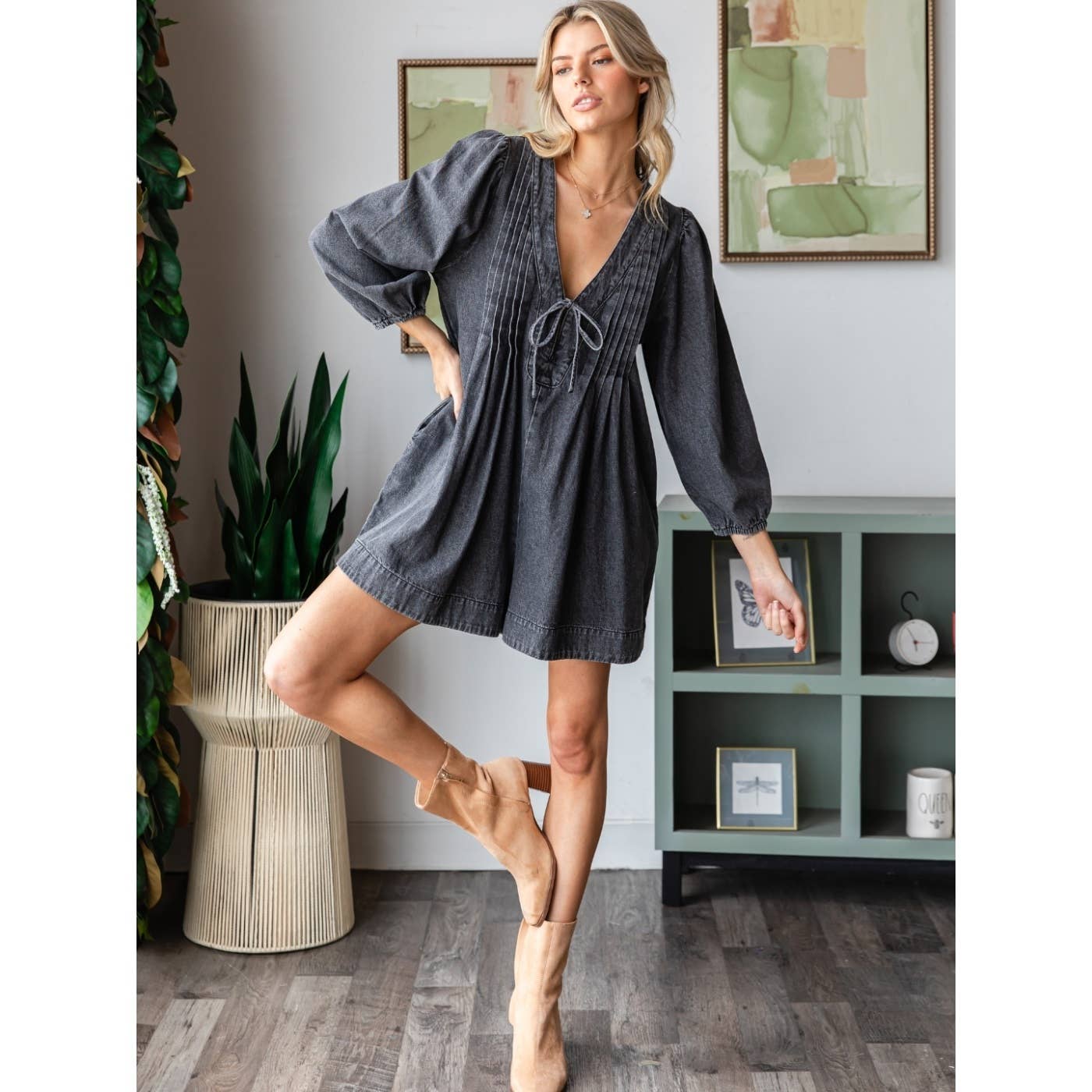 Denim Grey Willow Romper (long sleeve)