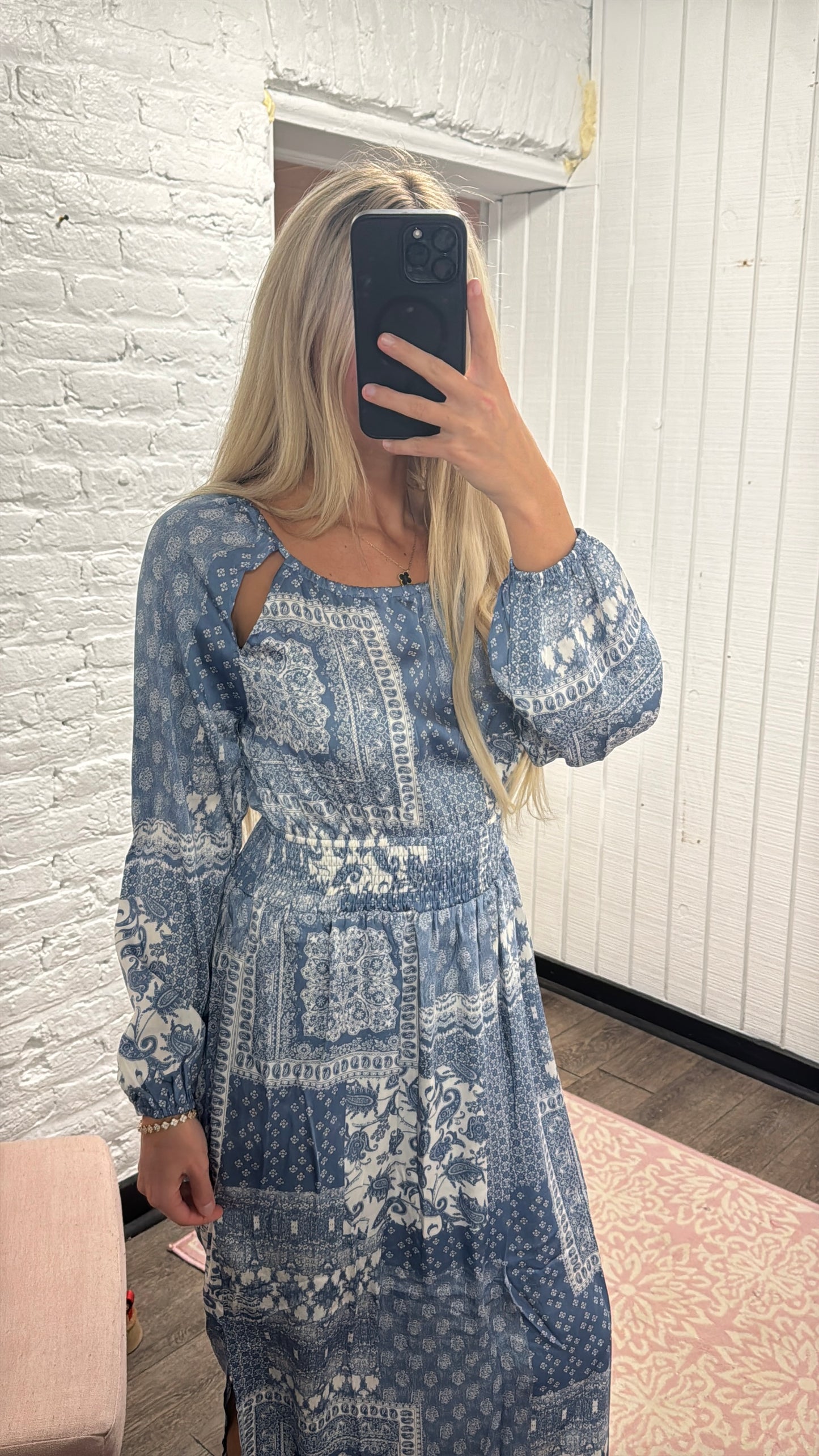 Ocean Blue & White Maxi Dress