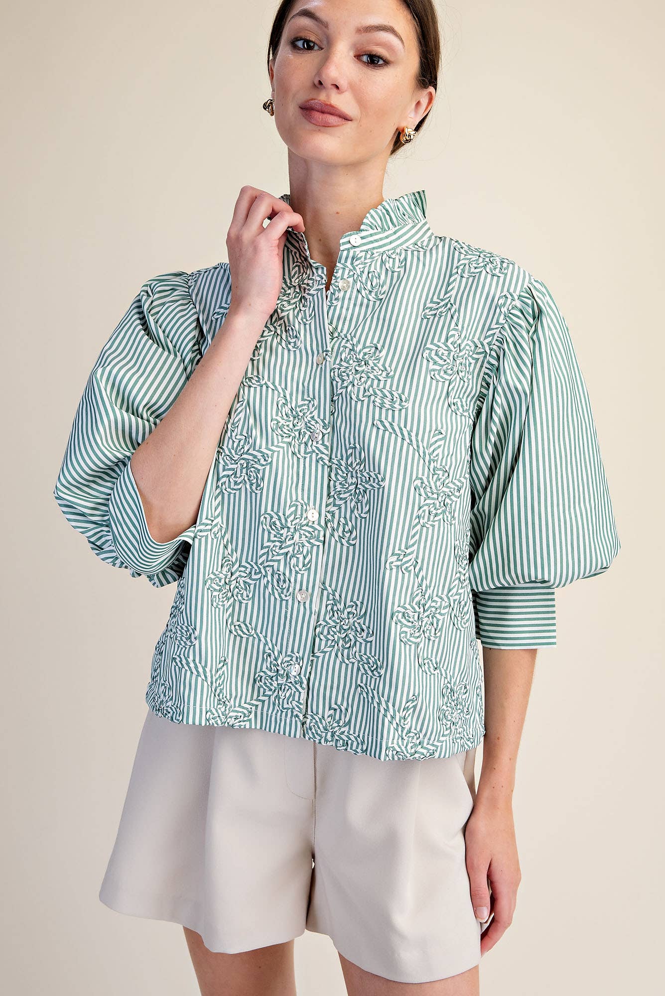 Savannah Green Stripe Blouse