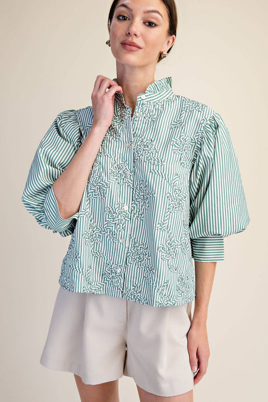 Savannah Green Stripe Blouse