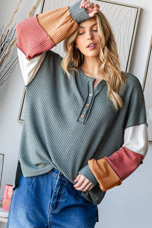 Olivewood Waffle Henley Top