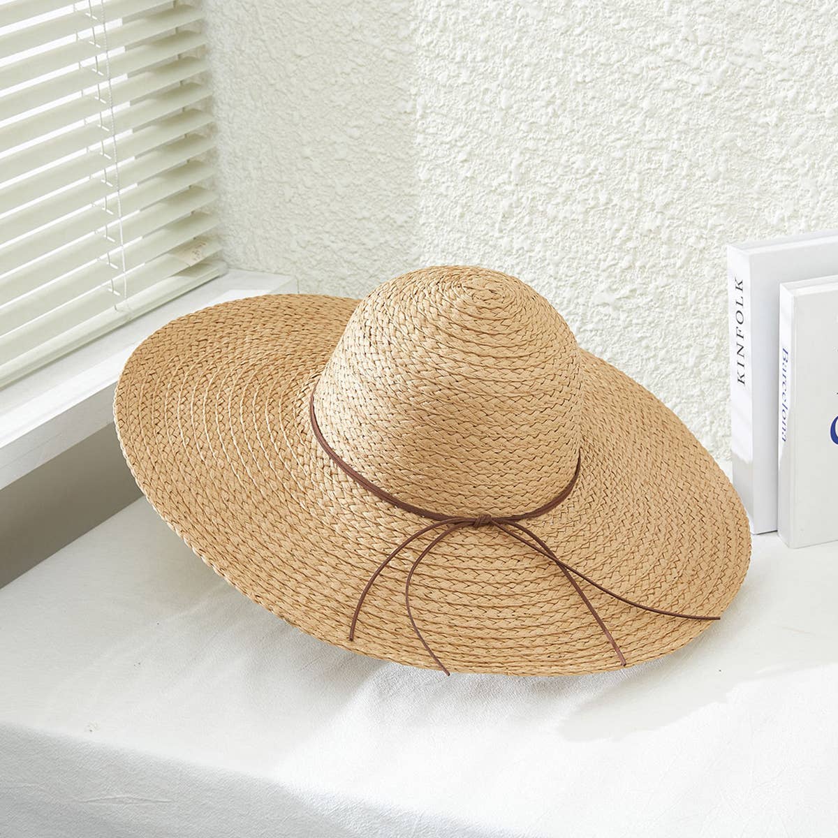 Solid Color Floppy Straw Hat: Beige