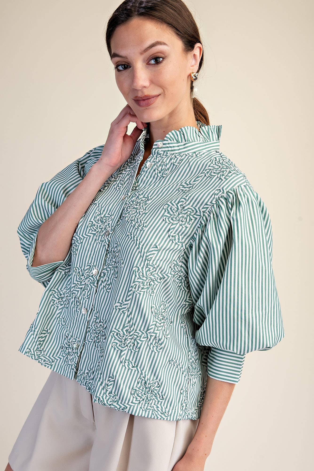 Savannah Green Stripe Blouse