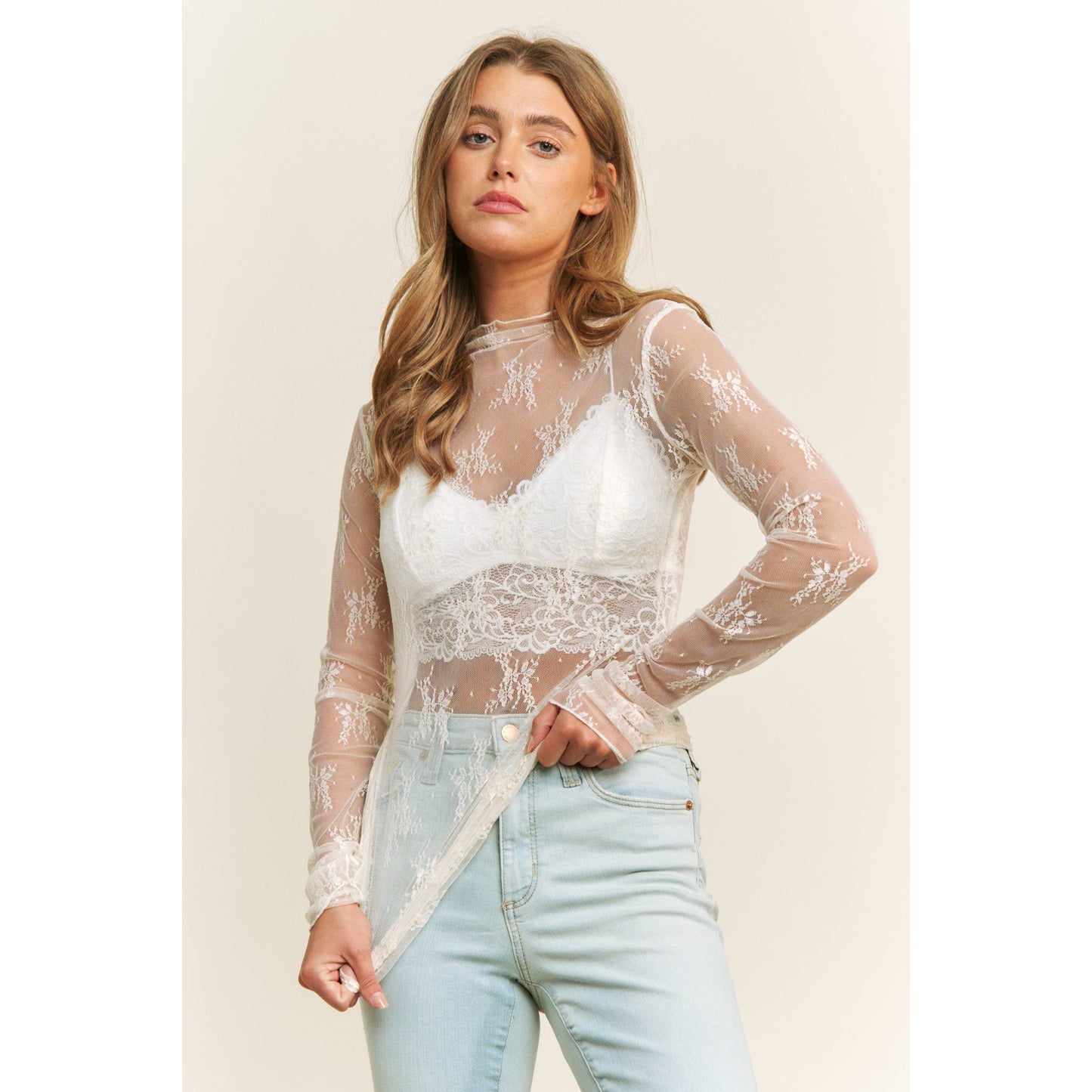 On Edge Lace Top: Cream