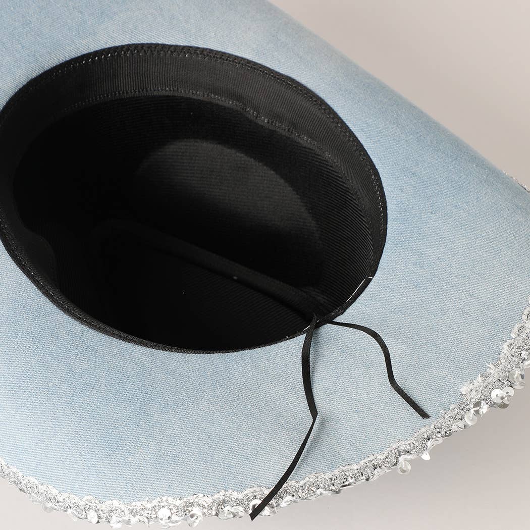 Blue Denim Sequin Edge Cowboy Hat