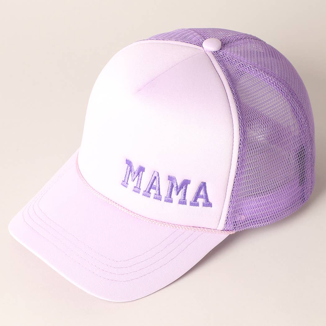 Mama Embroidered Foam Mesh Back Trucker Hat : Beige / ONE SIZE