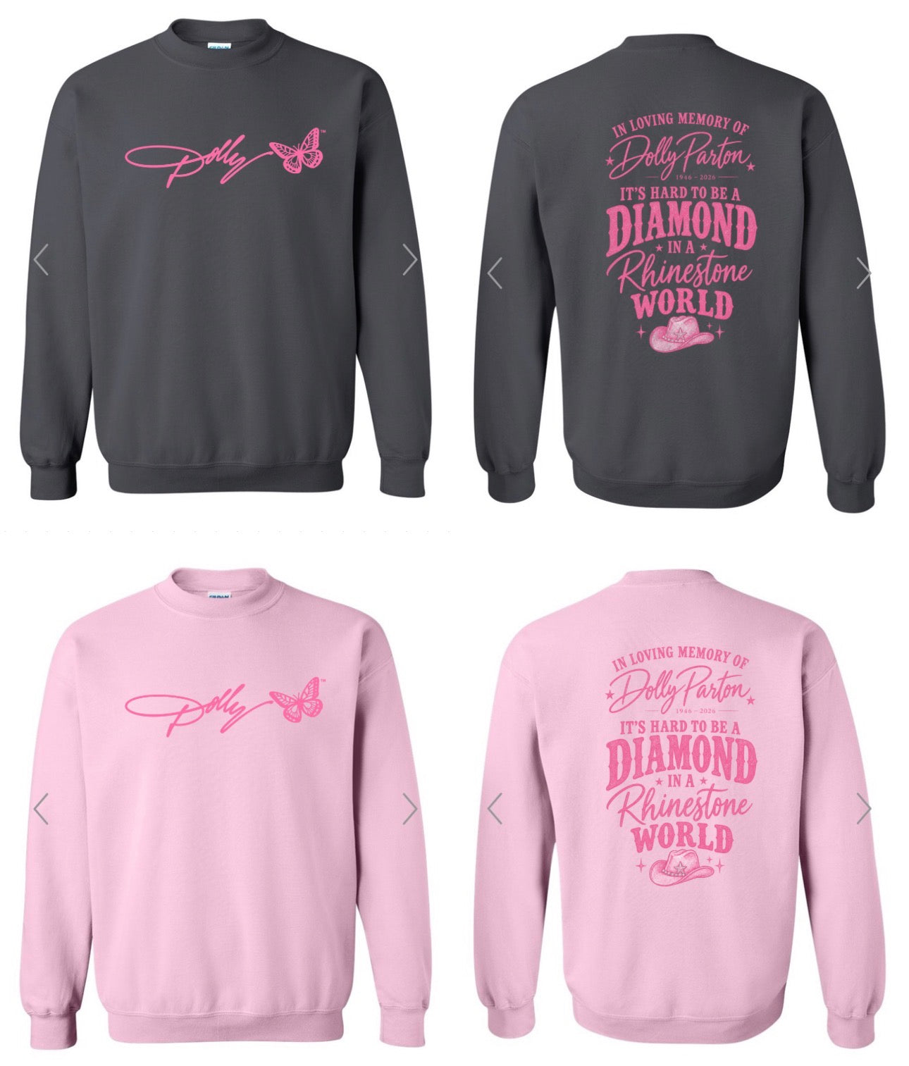 Dolly Butterfly Crewneck (Front+Back)(Charcoal/Pink)