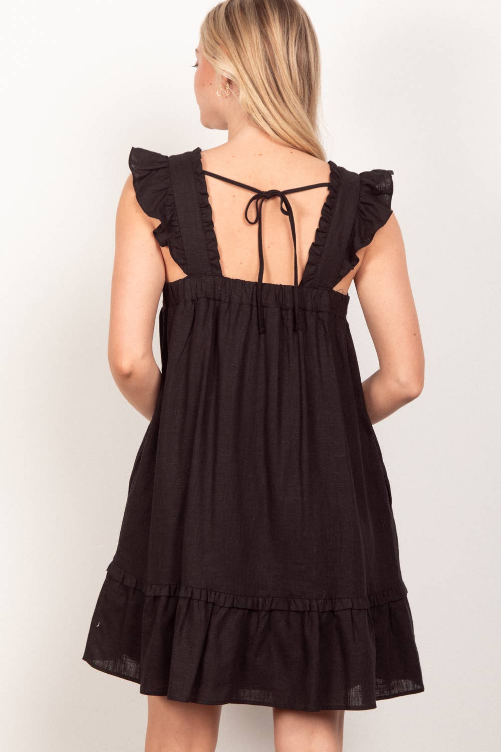 Summer Black Ruffled Mini Dress