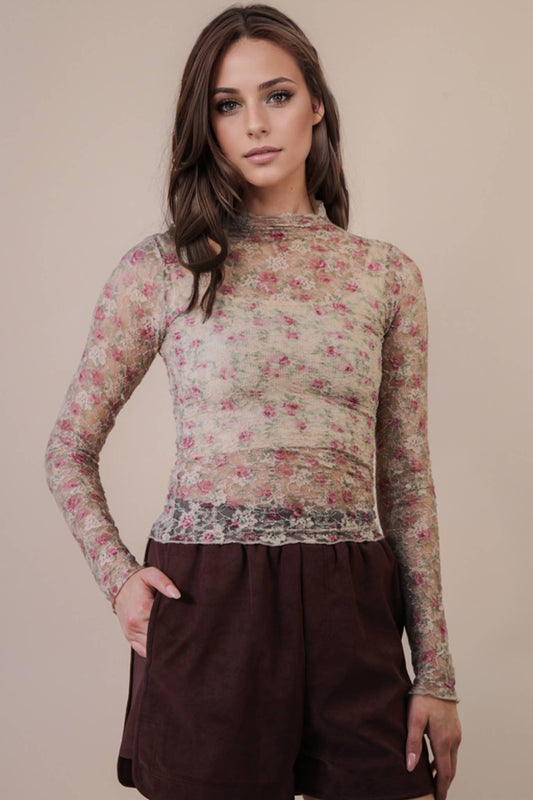Beige Floral Lace Top