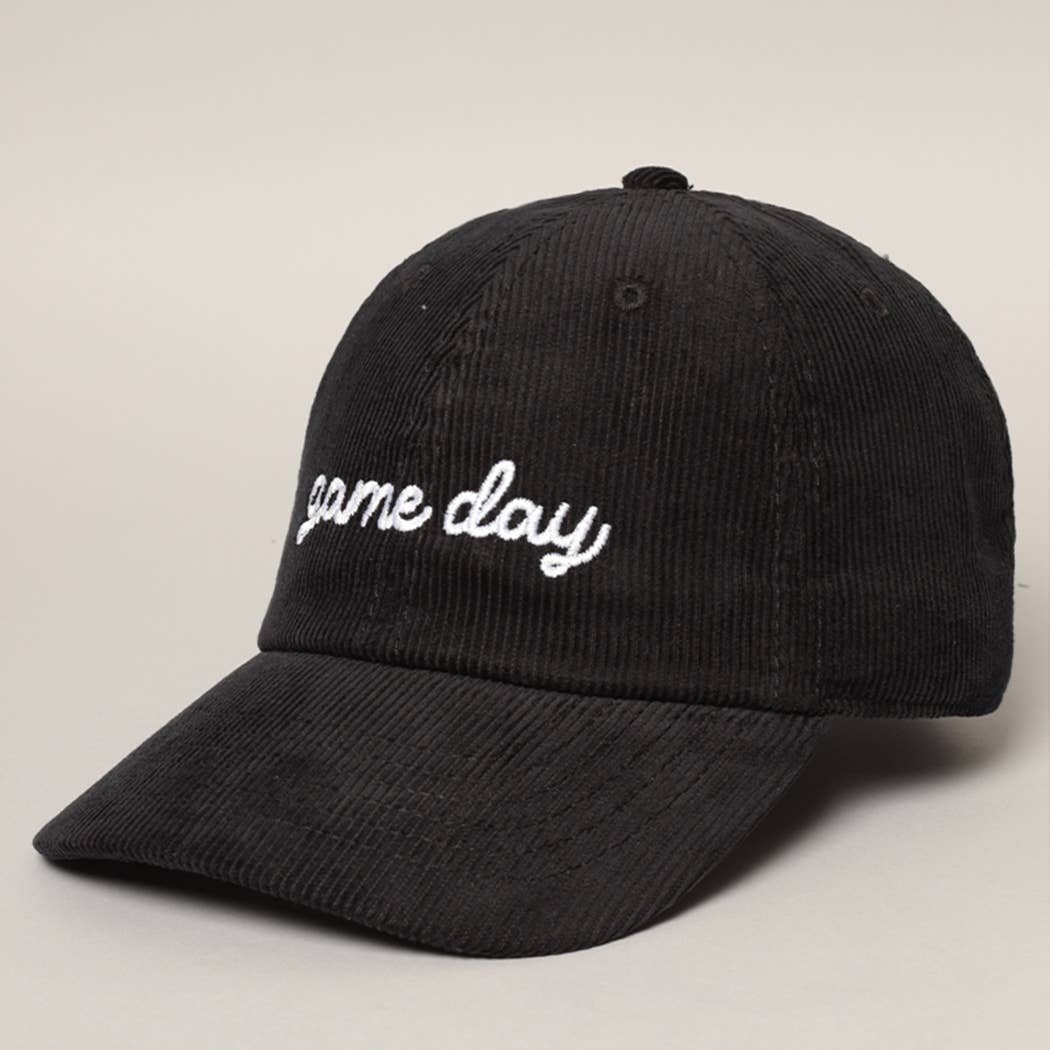 Game Day Embroidered Corduroy Cap: Black / ONE SIZE