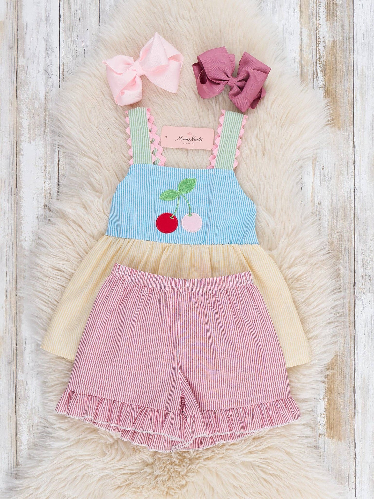 Summer Cherry Fun Embroidered Ruffle Outfit