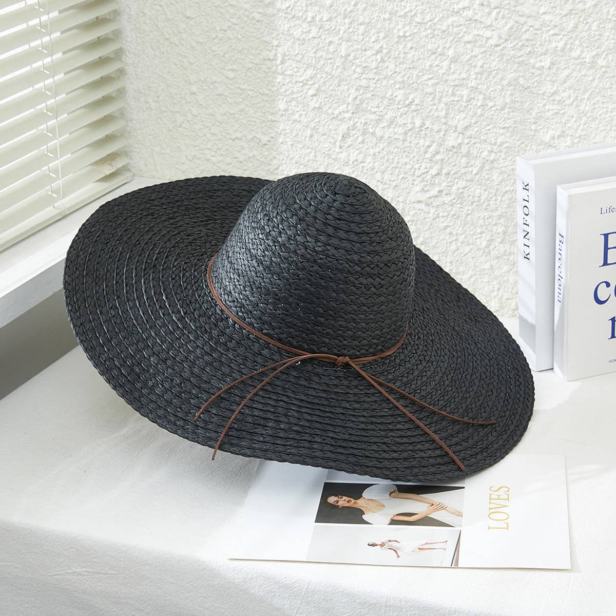 Solid Color Floppy Straw Hat: Beige