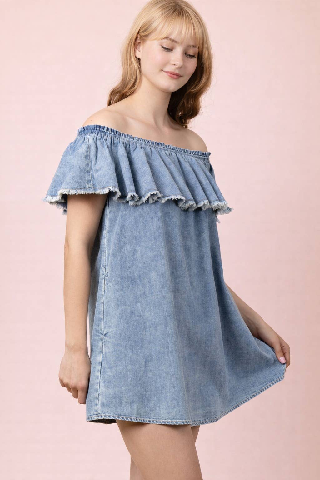 Off Shoulder Denim Mini Dress