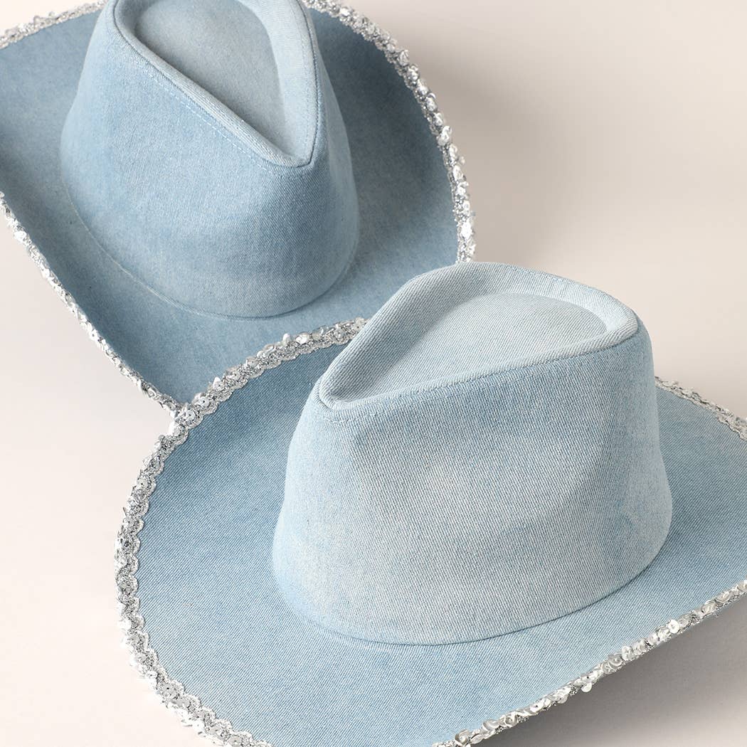 Blue Denim Sequin Edge Cowboy Hat