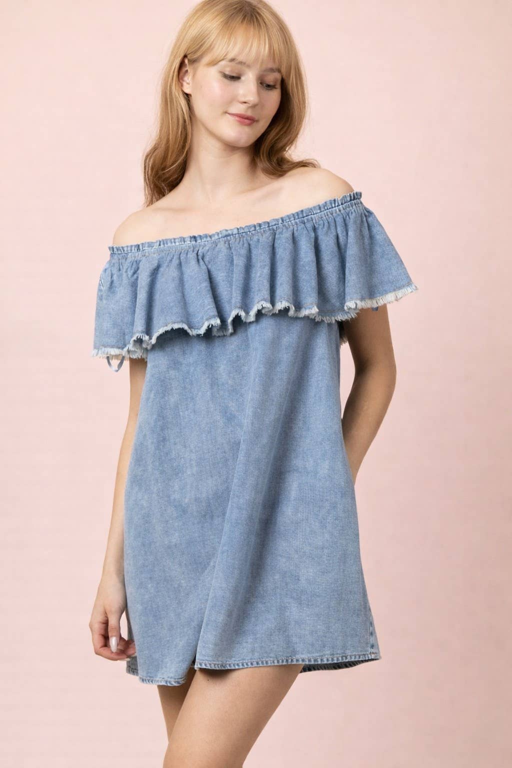 Off Shoulder Denim Mini Dress