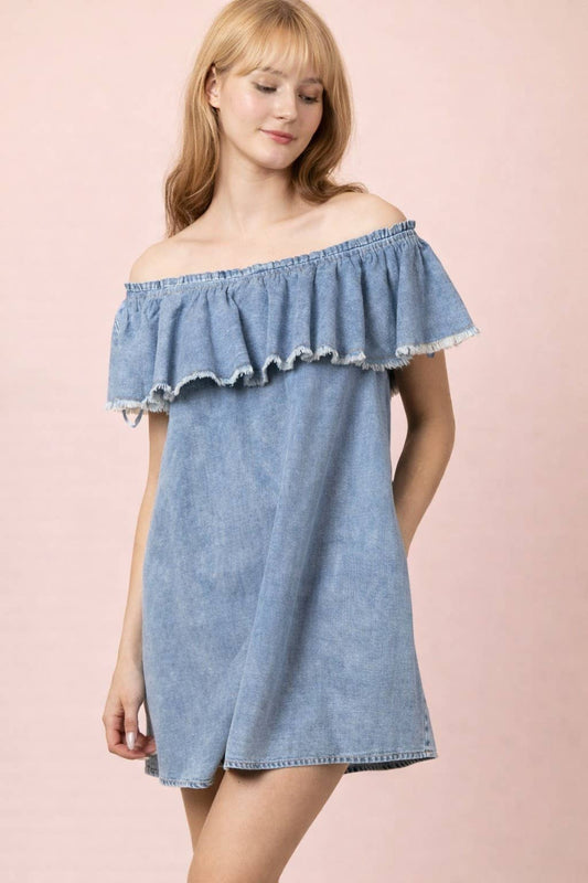 Off Shoulder Denim Mini Dress