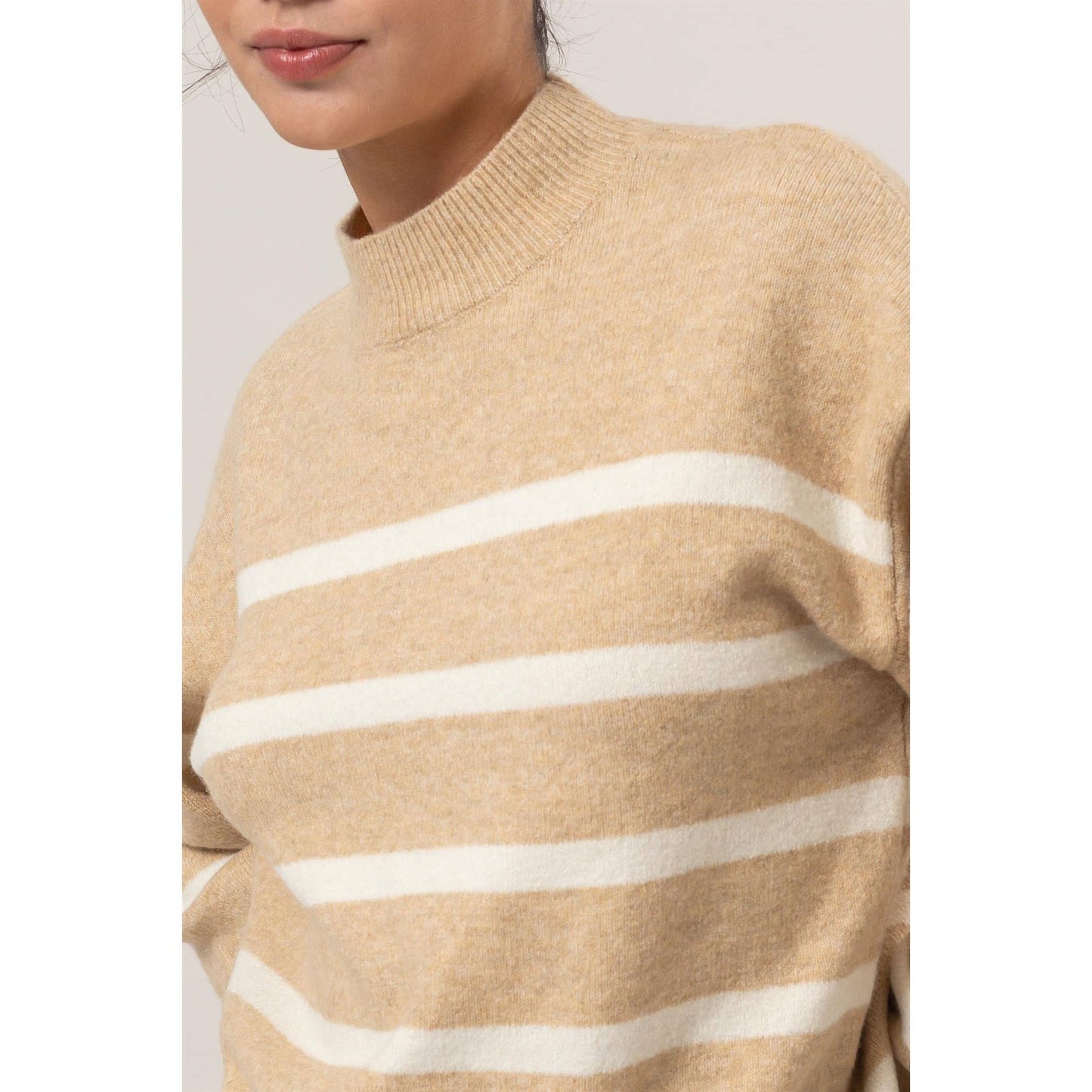 Allie Taupe Sweater w/Cream Stripe